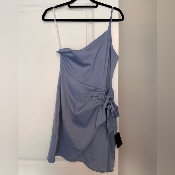 Lulus “Meant to Be Together Light Blue Satin One-Shoulder Mini Dress” NWT - Picture 6 of 6